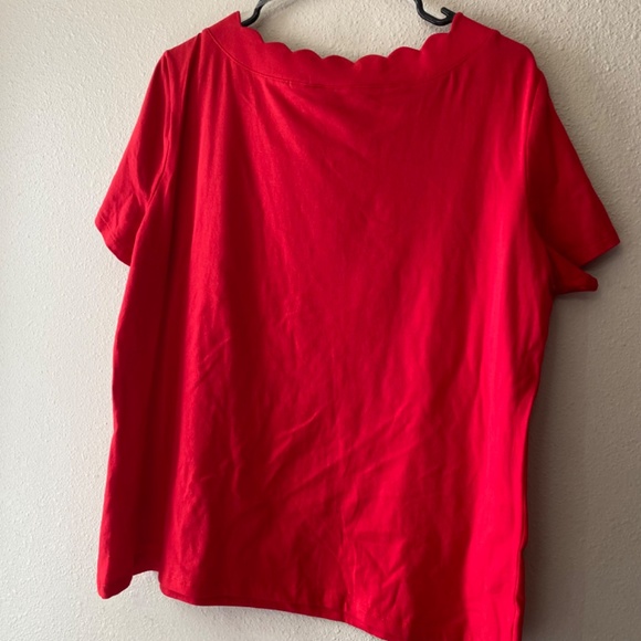 Anne Klein Red Cotton Scallop Neck Short Sleeve Shirt NWT XL - Picture 7 of 8